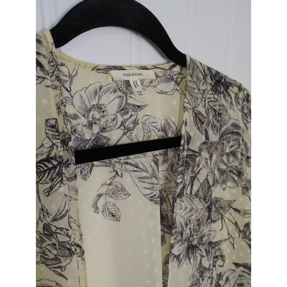 Maurices Kimono One Size Neutral Boho Floral Wrap Ruana Shawl Swim Cover Up - Picture 2 of 5